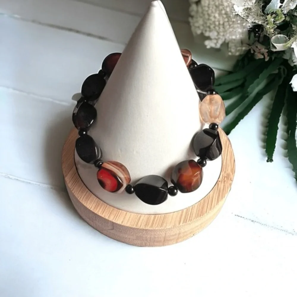Earthy Multi Agate Gemstone Bracelet | Handmade Stretchy‎ Boho Jewelry